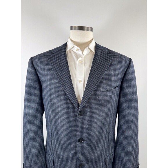 Ermenegildo Zegna Men Blazer Blue Houndstooth Sport Coat Wool Classic Jacket 44 - Picture 5 of 13